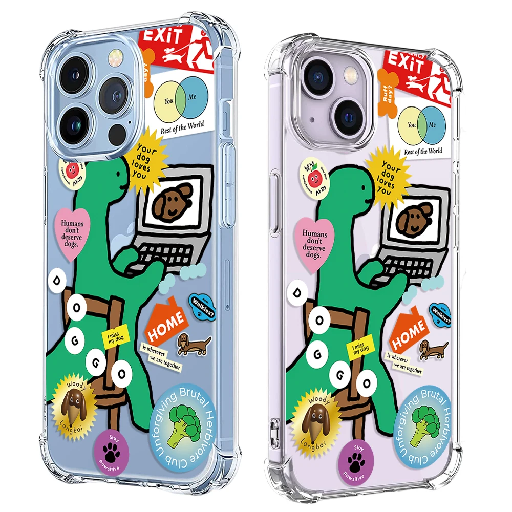 Sticker Dinosaur Phone Case For iPhone 15 14 13 12 11 Pro X XS XR Max 7 8 Plus SE 2 3 Mini Shockproof Soft Clear TPU Back Cover