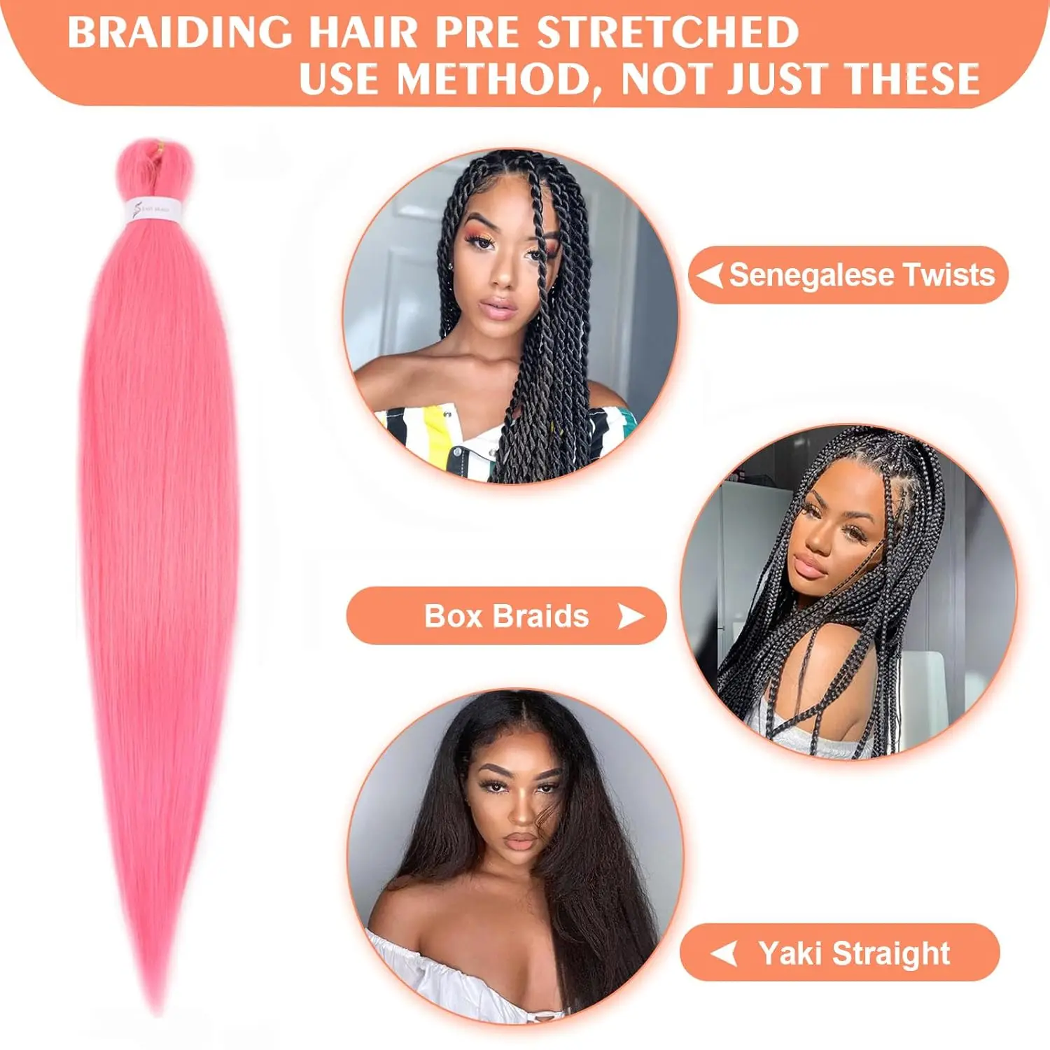 Предварительно растянутые волосы для плетения, 26 дюймов, 3 упаковки, розовые предварительно растянутые волосы для плетения волос для профессионального плетения волос, Hot Wat