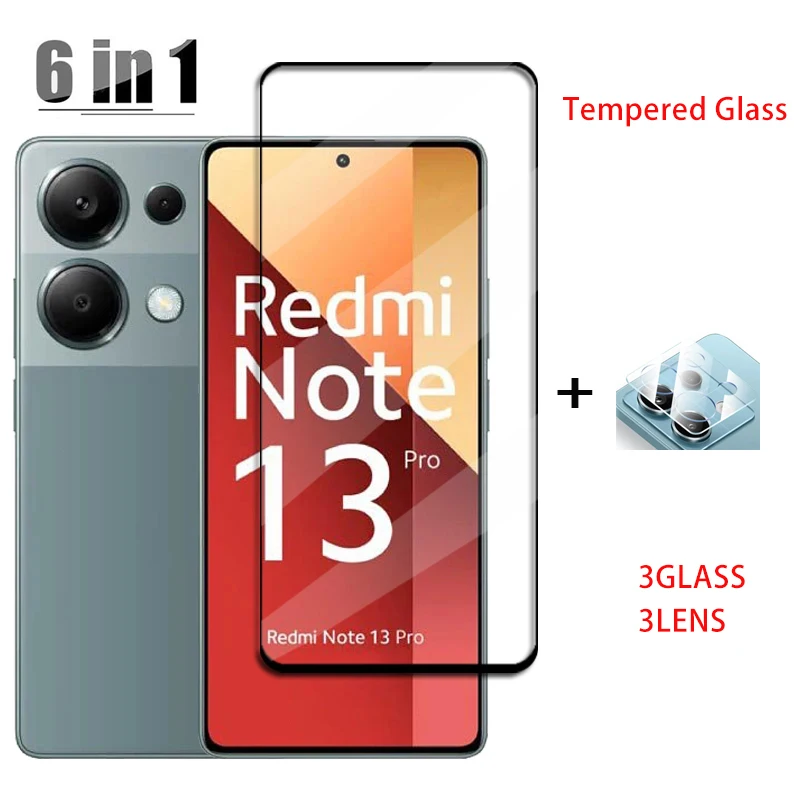 

6in1 Glass For Redmi Note 13 Pro Global Full Cover Tempered Glass Redmi Note 13 Pro Screen Protector Lens Film Redmi Note 13 Pro