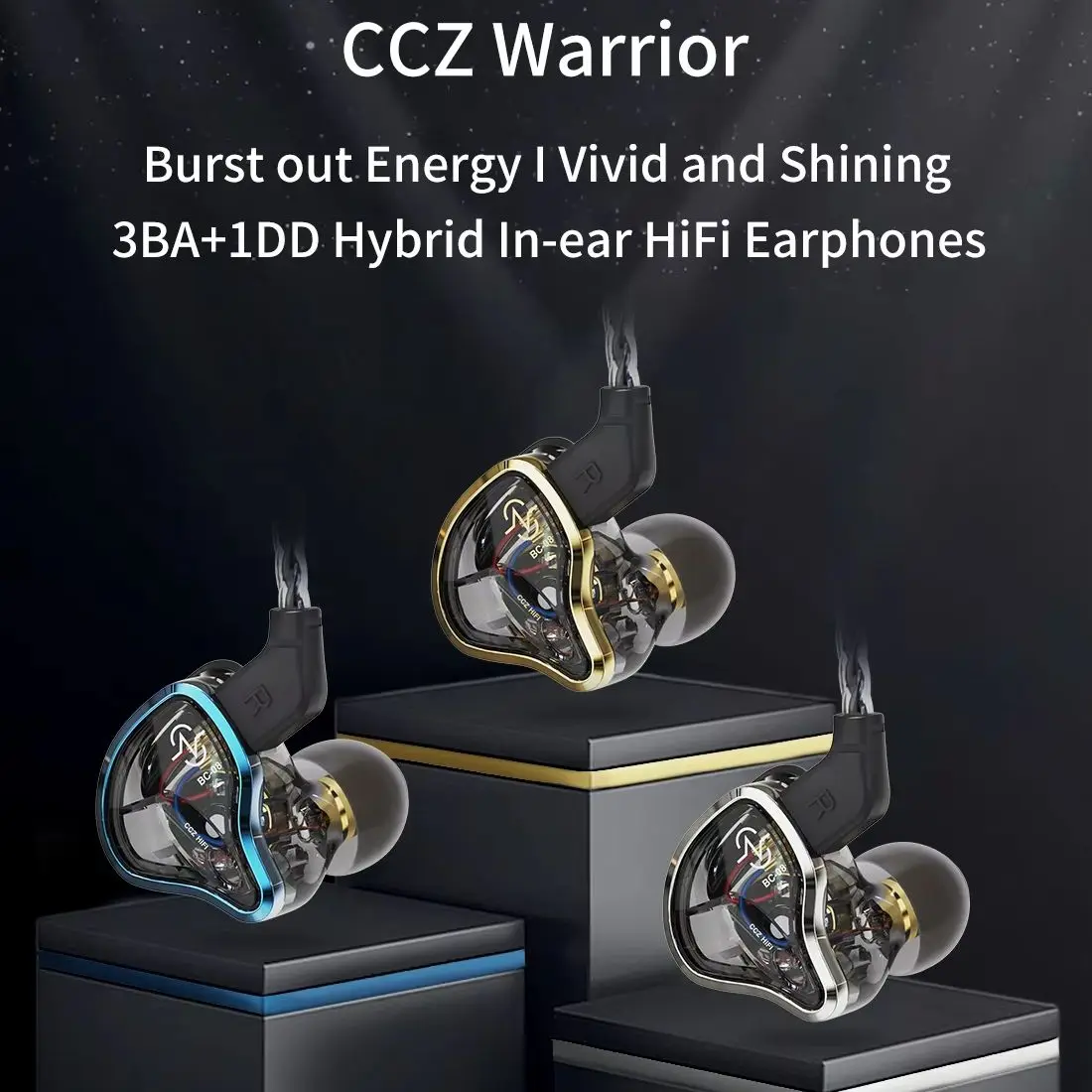 CCZ Warrior 3BA+1DD Hybrid In-ear HiFi Earphones 10mm Dual Magnetic Circuit DD 4N OFC Cable Wired Earbuds