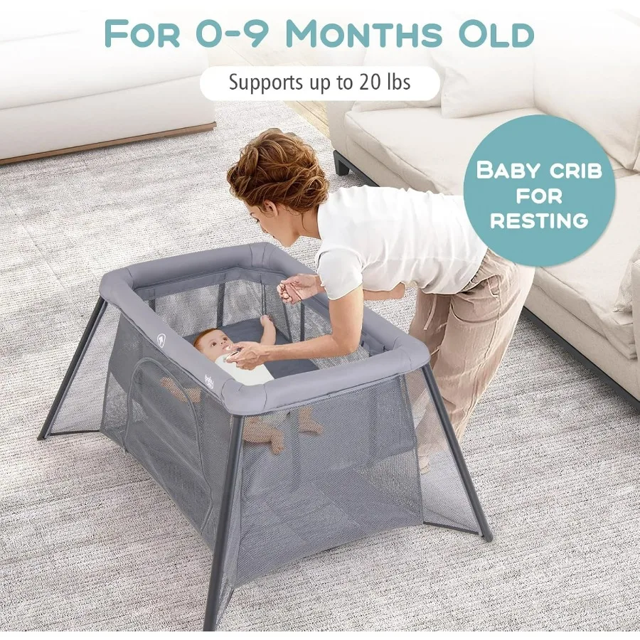 روضة أطفال محمولة 2 في 1 للسفر مع مرتبة ناعمة قابلة للغسل وقابلة للطي وحزمة لعب خفيفة الوزن تركيب مجاني للمنزل P #2