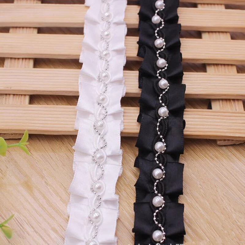 

10 Yards 25MM Beaded Beading Glitter Black White Lace Skirt Edge Ribbon Hair Bows DIY Handmade Crafts Accessories Materials