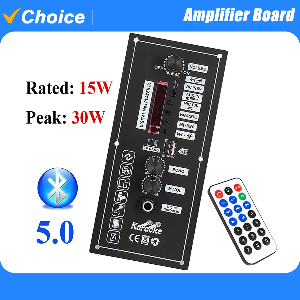 3.7V 30W Amplifier Board DC 5V MP3 Decoder with Remote Control Support Bluetooth AUX U-Disk MIC for 5-8Inch Speaker Car Home DIY