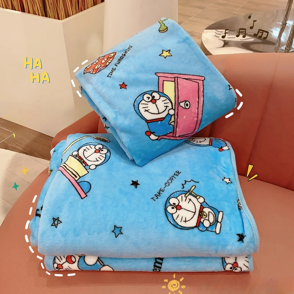 Kawaii Doraemon Blanket Comfortable Cartoon Cartoon Pattern Printing Flannel Blanket Office Nap Blanket Bedroom Bedspread Girl