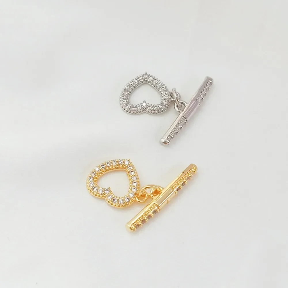 سوار من اللؤلؤ بمشبك OT على شكل قلب من الزركون المطلي بالذهب عيار 14 قيراط، مشبك توصيل سلسلة DIY رأس QQ