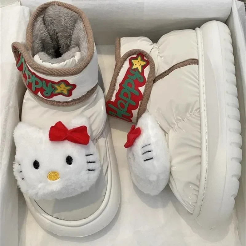 Sweet Hello Kitty Anime Kawaii Ins MINISO Warm Shoes Cute Cartoon Kt Cat Cotton Padded Shoes Thickened Boots Gifts for Toys