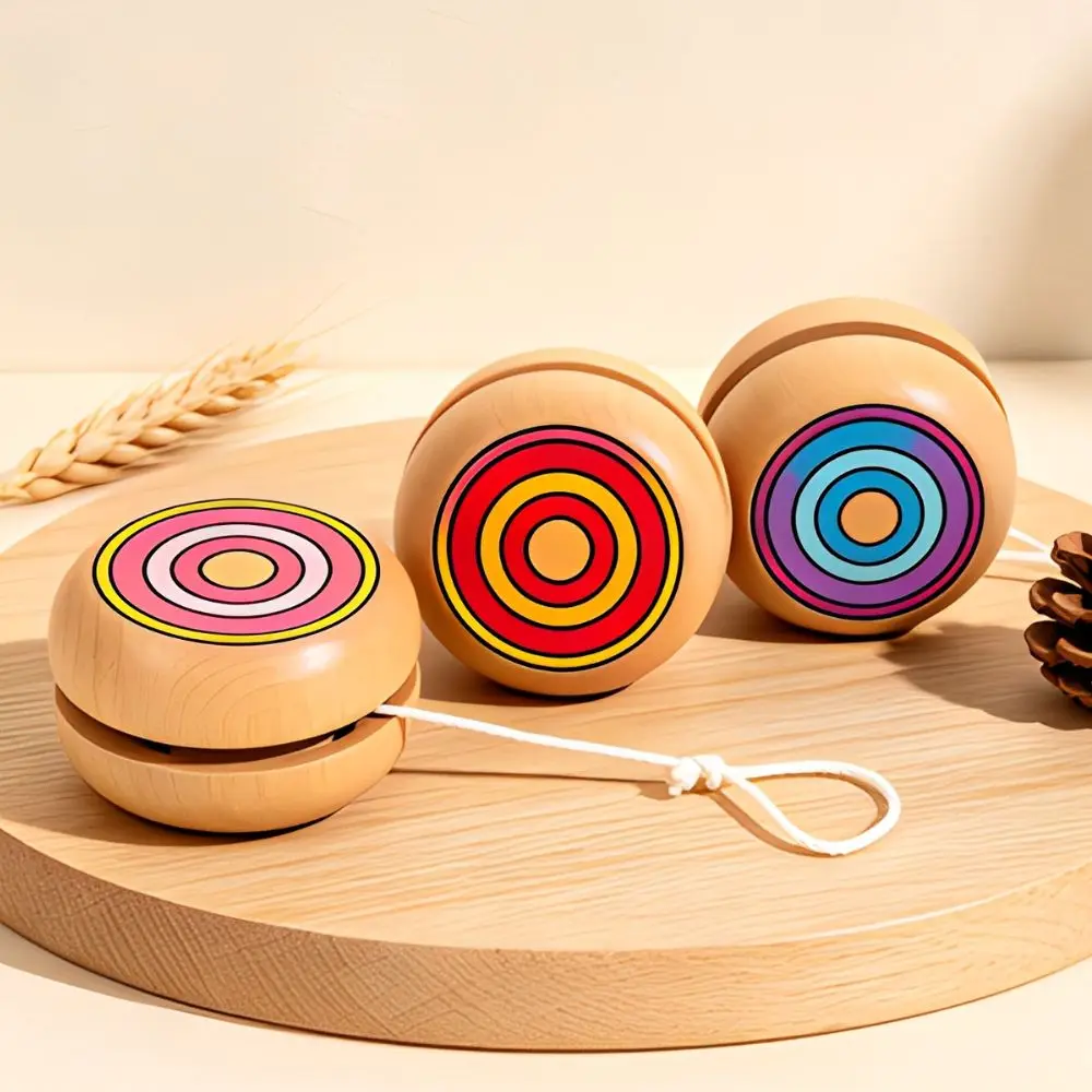 1/3pcs Random Color Multicolor Circle Print Wood Yo-Yo Vintage Hand Spinning Toy Children Outdoor Game YMY