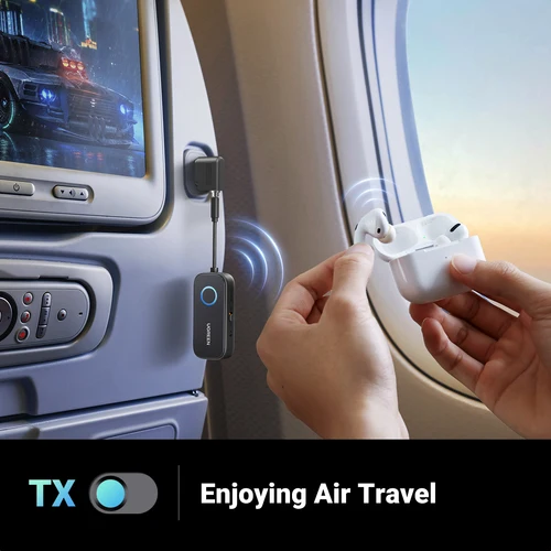 Imagen 2 del producto UGREEN Receptor y transmisor Bluetooth para avión Adaptador Bluetooth inalámbrico 2 en 1 para usar con cualquier conector de 3,5 mm en vuelo, TV