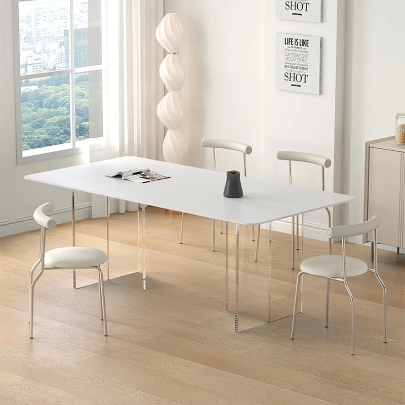 

Кремовый обеденный стол с подвеской ветра, чистая белая каменная плита, матовая поверхность, прямоугольный бытовой современный акриловый дизайн стола, обеденный t
