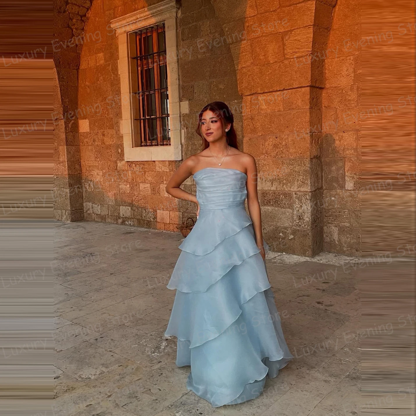 

Ruffles Blue Evening Dresses Woman A Line Sexy Strapless Prom Gowns Backless Fashion Party 2025 Vestidos De Novia Customized