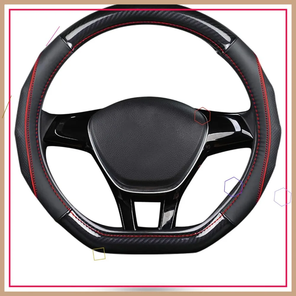 

Non-Slip Car Steering Wheel Cover, D-Shape Carbon Fiber & Cowhide, Universal Fit for 38cm Diameter