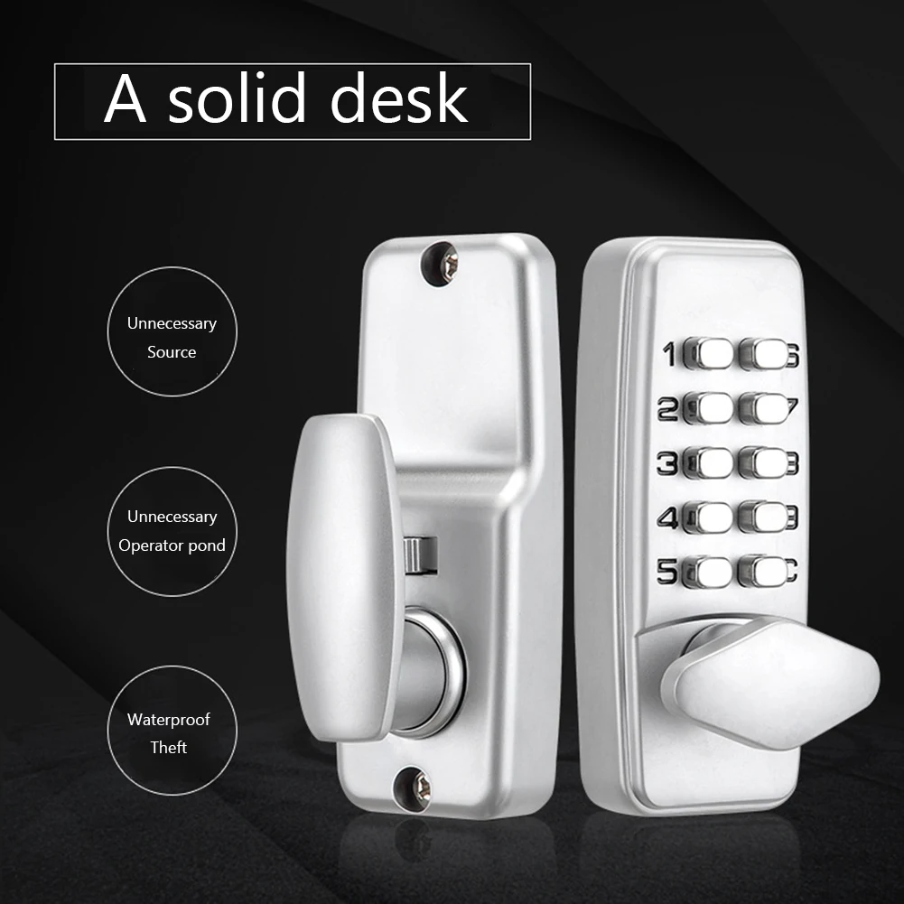 Metal Mechanical Code Lock Sturdy Waterproof Digital Door Lock Antirust Interchangeable Handle Easy Installation for Home Office