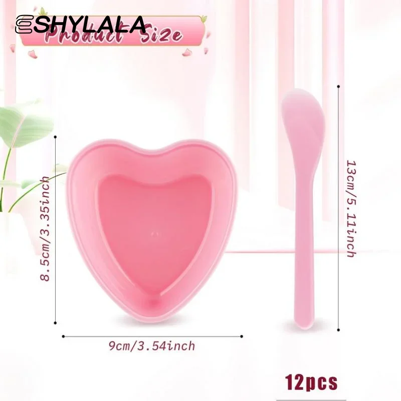 Ciotola per miscelazione maschera facciale a forma di cuore da 6/12 pezzi con raschietto in plastica strumento per la cura della pelle fai da te, adatto per famiglia e salone