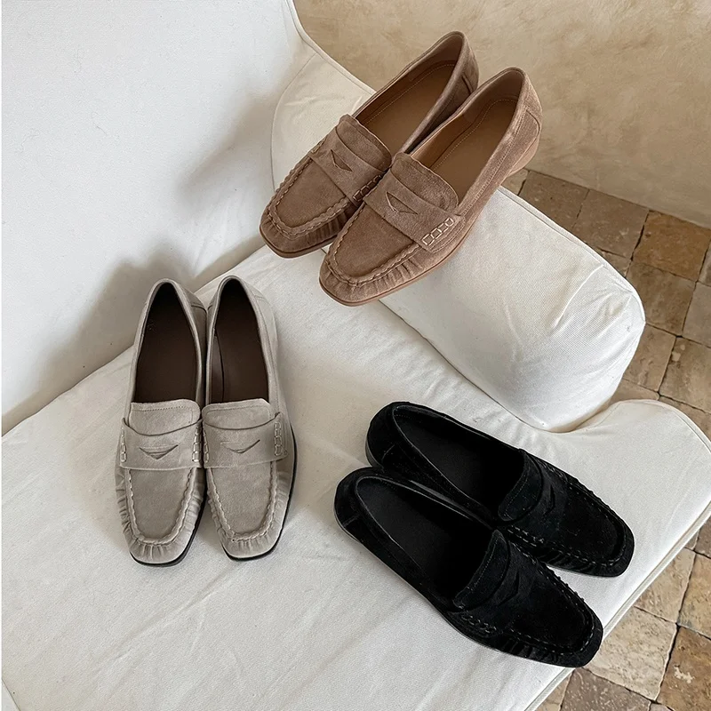QUTAA 2026 News Fashion Women Pumps Shoes Kid Suede Woman Loafers Spring Genuine Leather Casual Shoes Round Toe Ladies 34-40 view 2