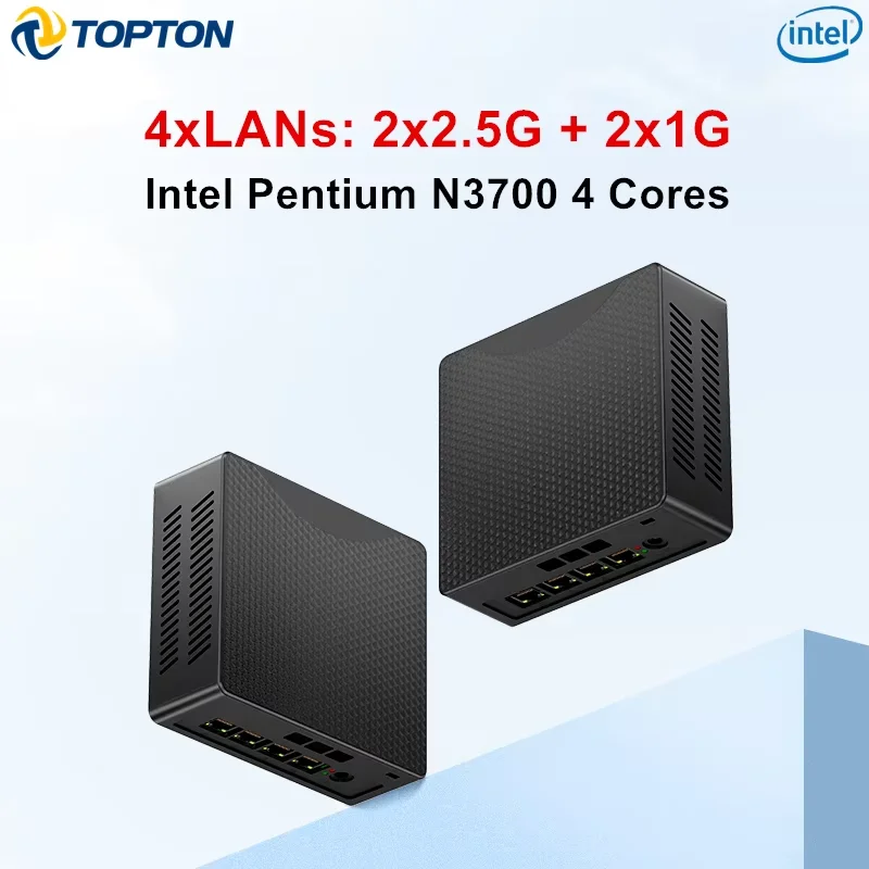 Mini PC Topton económico con 4 puertos LAN, 2x2.5G, 2x1G, Intel Pentium N3700, servidor doméstico NAS, AES, Proxmox, ESXi, MSATA + SATA de 2.5 pulgadas