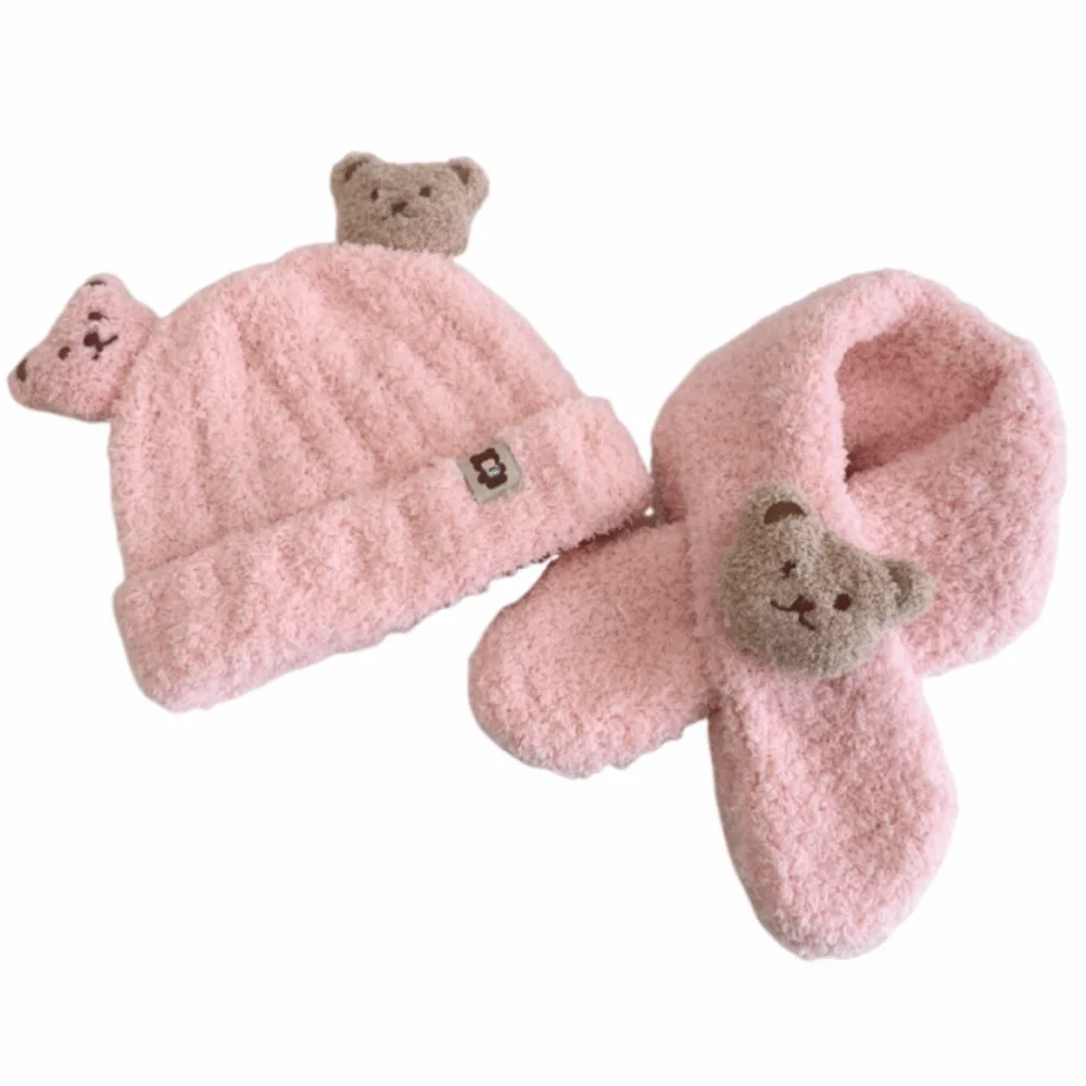 保護ネック韓国風ベビー帽子とスカーフ漫画かわいいかぎ針編み帽子柔らかい厚みのあるクマのスカーフ帽子セット幼児