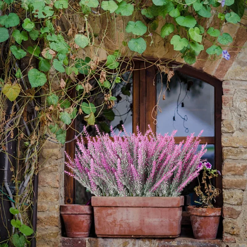 5/10 قطعة نباتات الزهور الاصطناعية الخزامى عيد الميلاد مهرجان الزفاف باقات الزفاف المنزل في الهواء الطلق الأشعة فوق البنفسجية حماية هدية الديكور