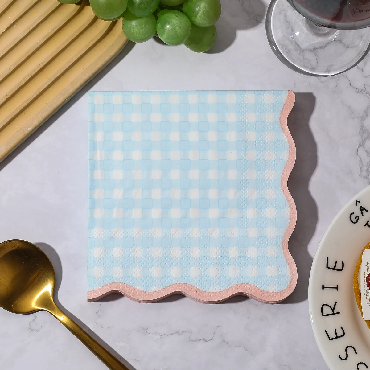 Servilletas estampadas en colores de 20 piezas, servilletas con patrón de cuadros azules y blancas adecuadas para fiestas y reuniones, encaje rosa a cuadros n