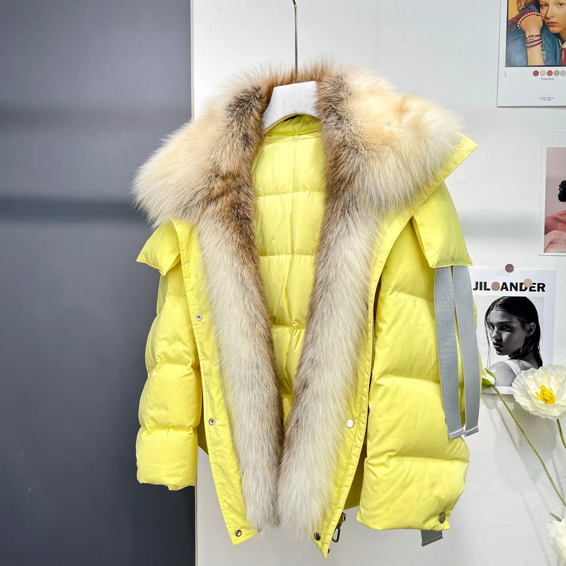 

New Fashion Natural Real Fox Fur Collar 90% White Goose Down Jacket Winter Women Warm Loose Coat Thick Luxury Outerwear