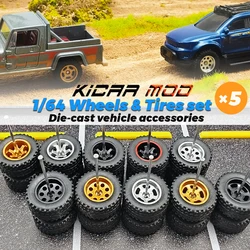 1/64 ruote pneumatici fissi in gomma per tutti i terreni per modellini di auto pressofuse che ricaricano parti per Hotwheels (5 set per 5 auto)