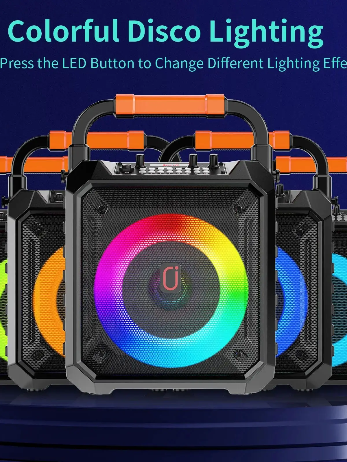 Haut-parleur Bluetooth sans fil T17-T, Machine à karaoké avec 2 microphones, système de karaoké domestique avec lumière de fête LED