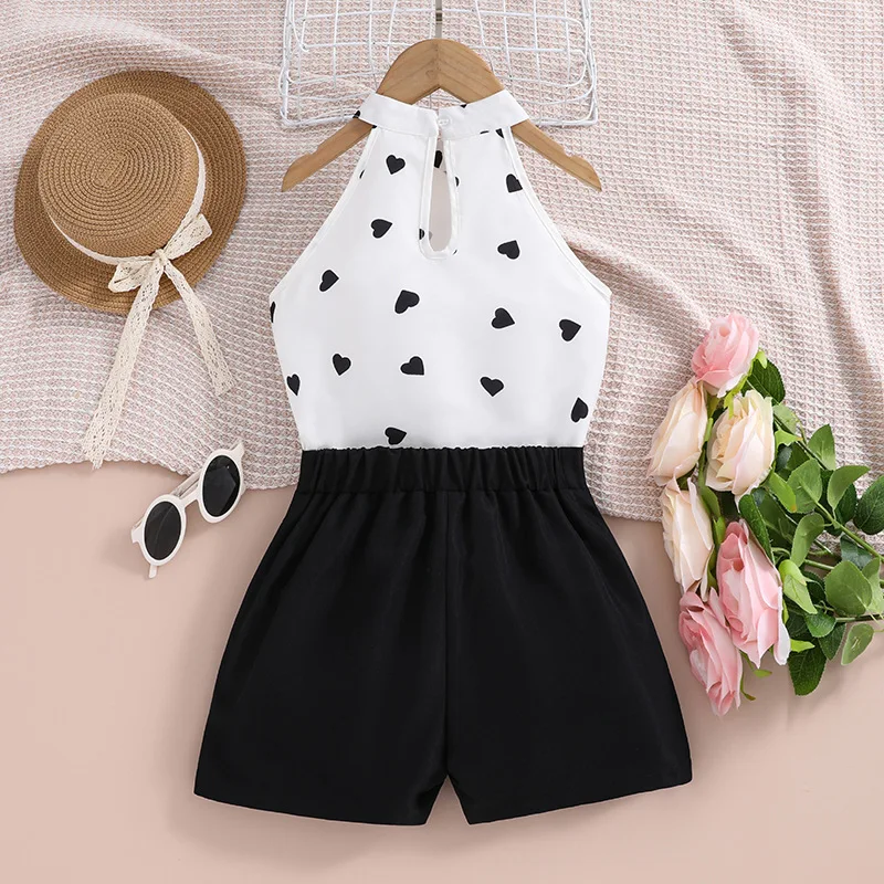 2024 New Summer Child Sleeveless Print Heart Tops Black Shorts 2 Piece Sets Designer Boys Clothes Sets 4-12T