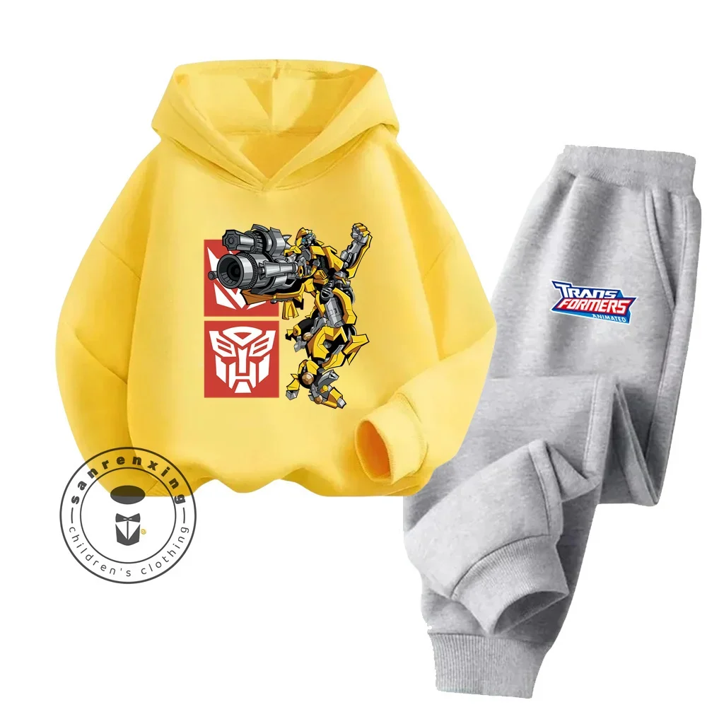 New Cartoon Transformers Spring Fall 3-14 Years Old Boys and Girls Cotton Hoodie Set Fashion Simple Hip Hop Kids Hoodie + Pants