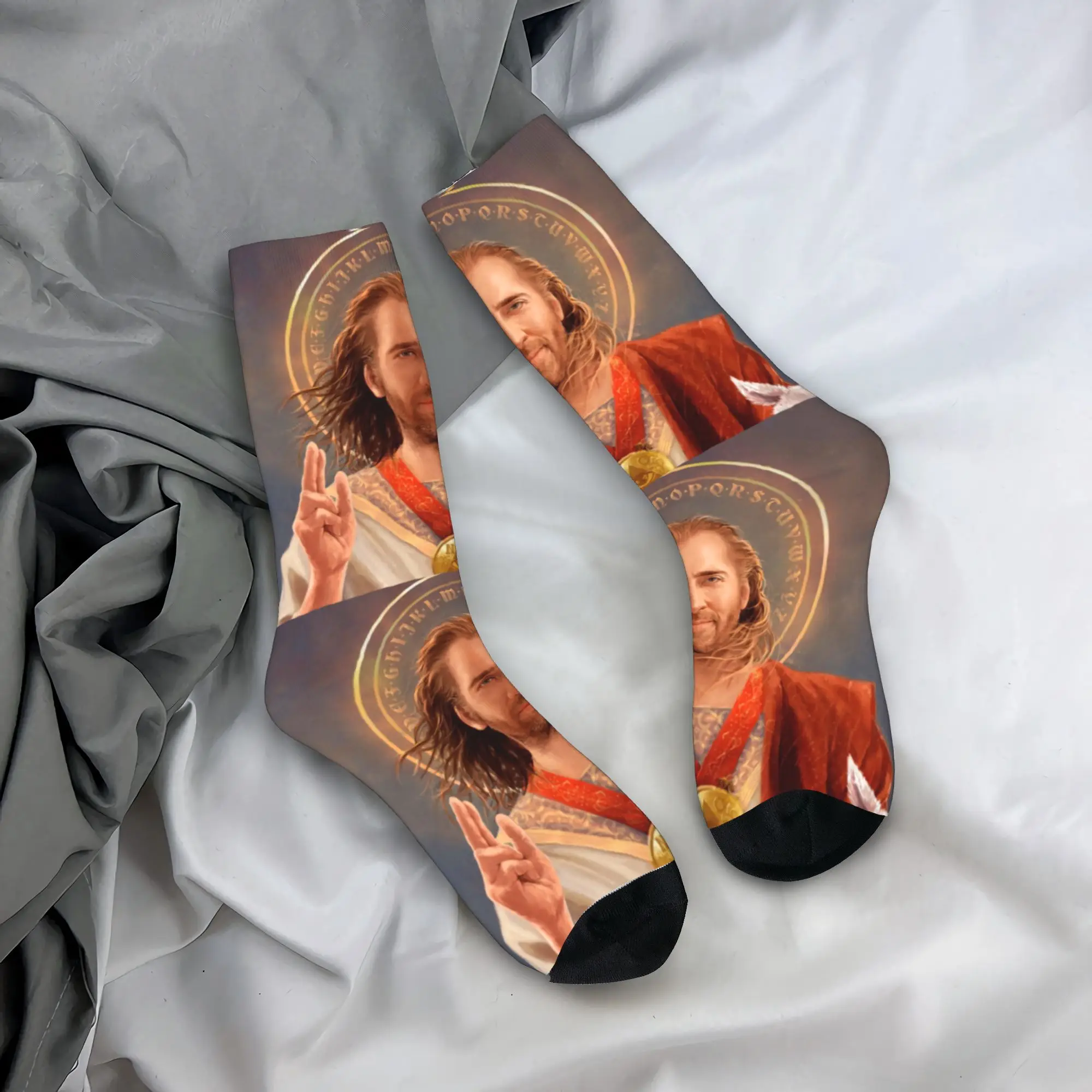 

Custom Fashion Printing Saint Nicolas Cage Socks for Women Men Stretchy Summer Autumn Winter Funny Meme Crew Socks