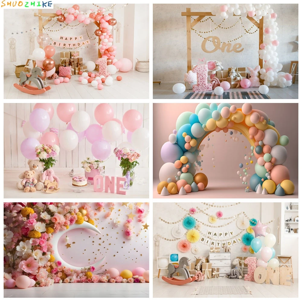 

Newborn 1st Birthday Backdrop for Photography Colorful Balloons Birthday Decor Kids Portrait Baby Shower Background Photo Studio