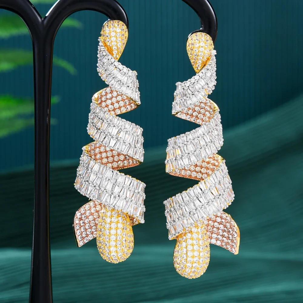 

Missvikki Luxury Rotatable Design Dangle Earrings for Women Bridal Fashion Full Cubic Zirconia Pave Super Bridal Jewelry Gift