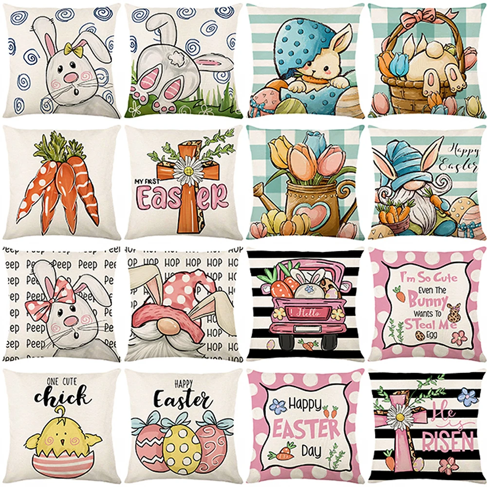 

Easter Decor Cushion Cover Home Decorative Pillow Case for Sofa Easter Eggs Pillow Cover 45x45cm Bunny Pillowcase Party Supplies