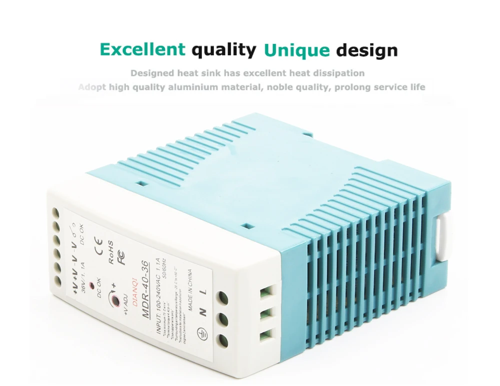 Din Rail Single Output Switching Power Supply MDR-20 20W 5V 12V 36V 24V 48V 1A AC Converter