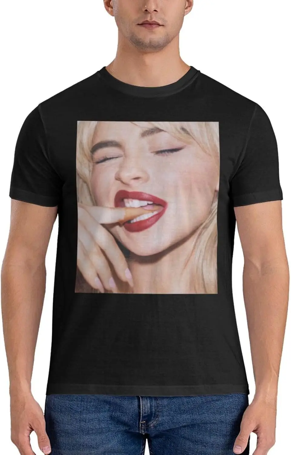 サブリナ ミュージック カーペンター シャツ メンズ クラシック 半袖 ラウンドネック コットン Tシャツ パーソナライズされたプリント トップス ブラック