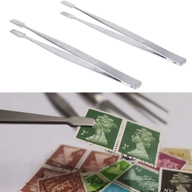 Stainless Steel Flat Wide Tip Tweezers Duckbill Gripping Tool for Stamps Paper Jewelry Collecting Non-slip Flat Mouth Pliers - view 4