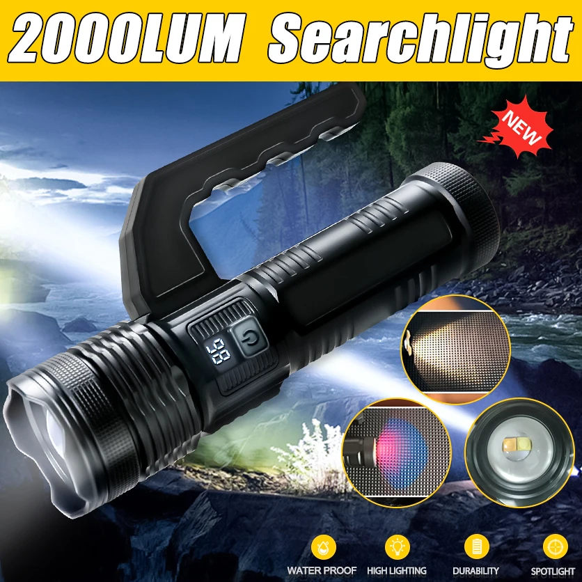 Super Bright XHP120 Flashlight 7 Modes,Multifunctional Searchlight Zoom Torch With COB Sidelight Outdoor Camping Portable Lamp