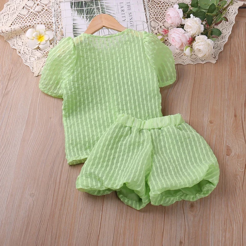 Humor Bear Girls Clothing Set Summer Green Casual Set Lace T Shirt and Pants 2pcs Children Clothes Kids Set