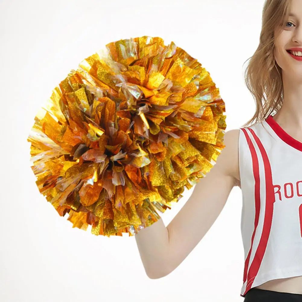 Double-headed Metallic Pom Poms Cheerleading Flower Ball with Handle Team Sports Spirit Party Kids Adults Cheer Pompoms