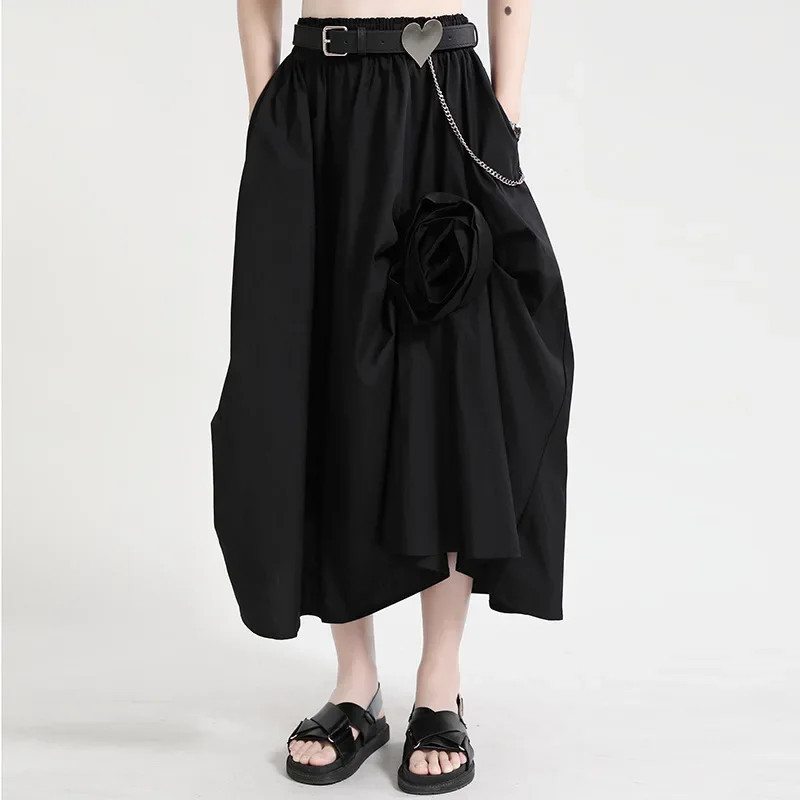 

Mall Goth High Waist Black Double Layers Irregular Stitch Temperament Half-body Skirt Women Fashion New Spring Autumn 2024 Chic