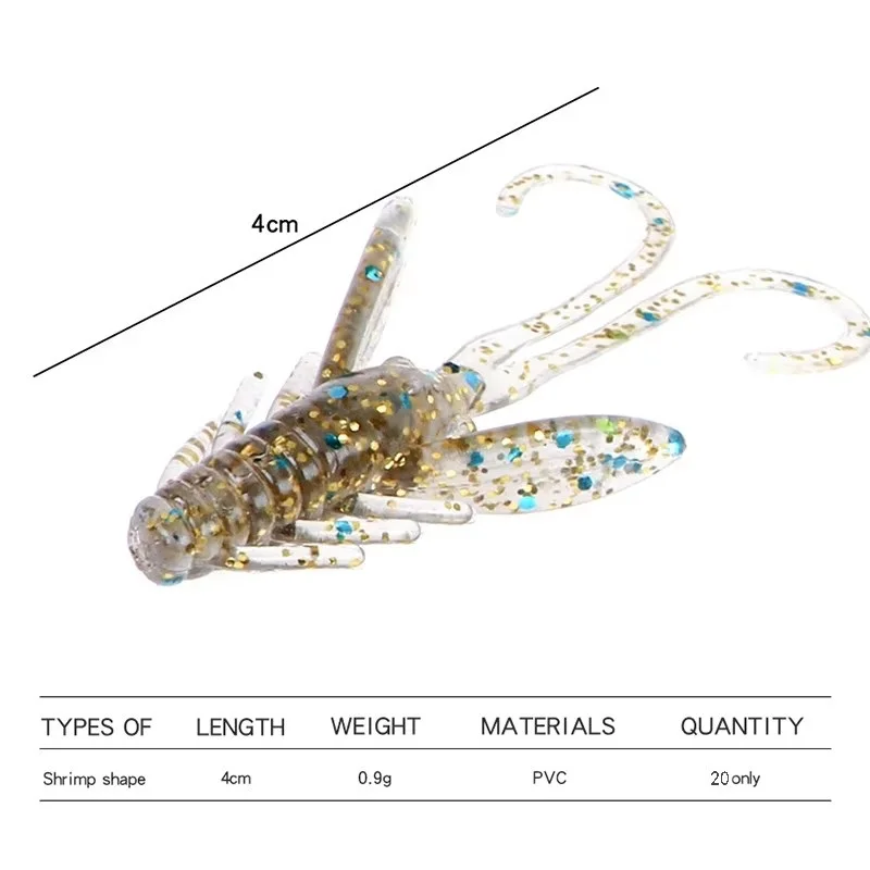 NGB 20PCS Soft Fishing Lures 4CM Shrimp Flavor Crankbait Worms Artificial Bait Wobbler Fishing Tackle