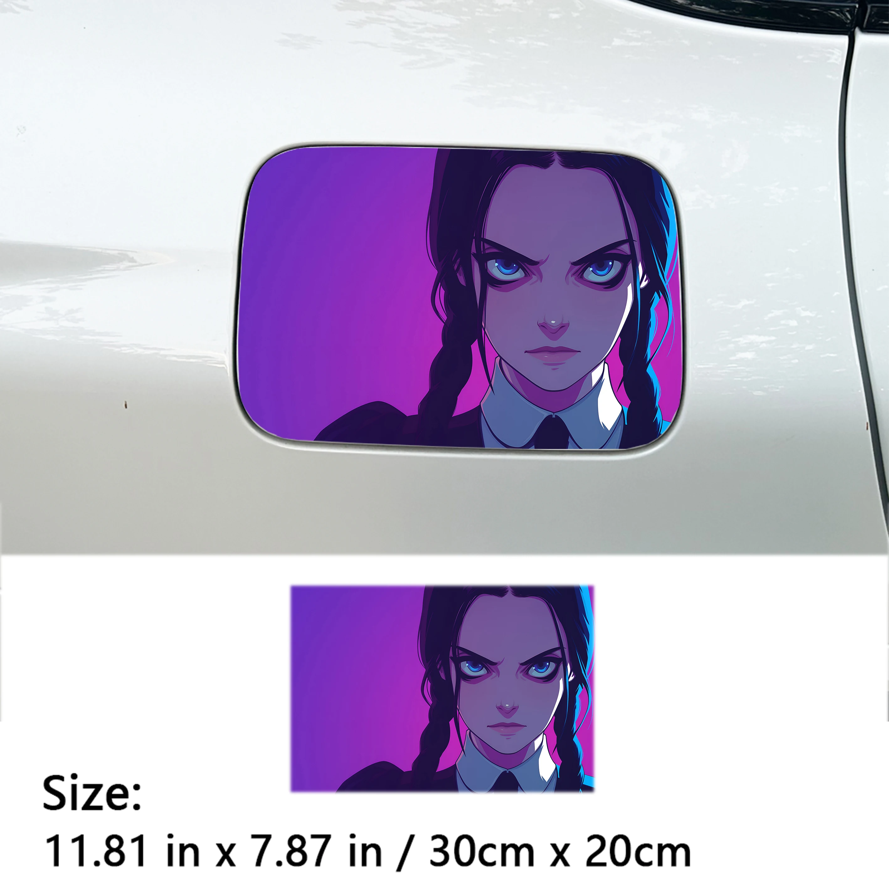 2PCS Purple Background Gothic Anime Girl Car Sticker Waterproof PET Vinyl Decal, Customizable Auto Fuel Tank Sticker view 3