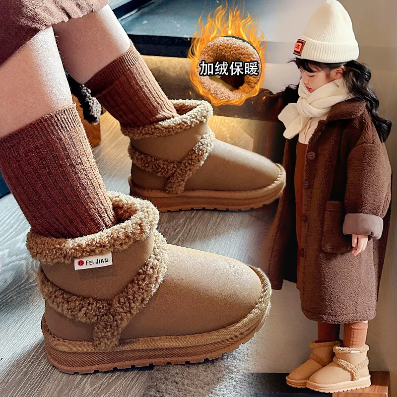 Winter Kids Baby Snow Boots 2025 New Design Toddler Cow Suede Upper Warm Ankle Boots Classic Boys Girls High-top Shoes Slippers