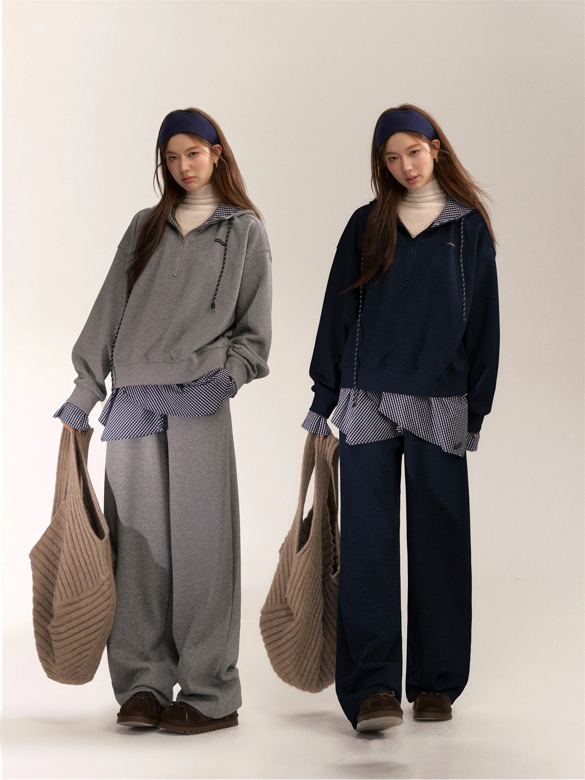 

AsGony American Retro College Sle клетчатая лоскутная толстовка с капюшоном и занавеской для ягодиц, комплект спортивных штанов, женский повседневный ансамбль Faion