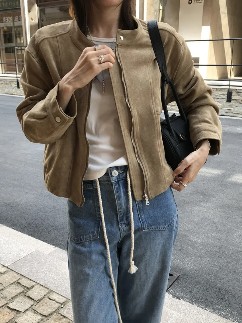 

Alien Kitty Office Lady Jackets Women Winter Suede Leather Elegant Casual Full Sleeve Chic Daily New Work Wear Minimalist Coats