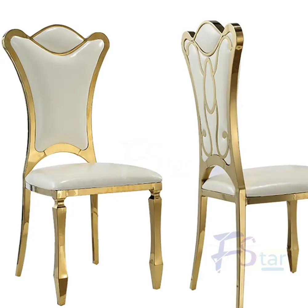 100pcs Pattern Back Party Event Wedding Modern Dining Room Guest Chairs Wedding Banquet Stainless Steel Gold Chair