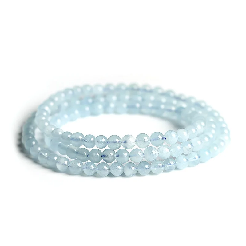 Natural Aquamarine bracelet around three circles primary color Aquamarine 5mm bracelet, natural crystal bracelet jewelry