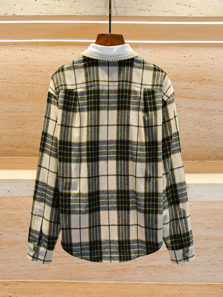 

S Home South Oil High End Women's Ne Buttoned Plaid irt Autumn New Sle College Sle Faionable Casual Top