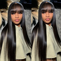 Brazilian Bone Straight Long 100% Human Hair Wigs With Bangs Natural Black Fringe Wig With Bangs For Women cheap wigs on Sale