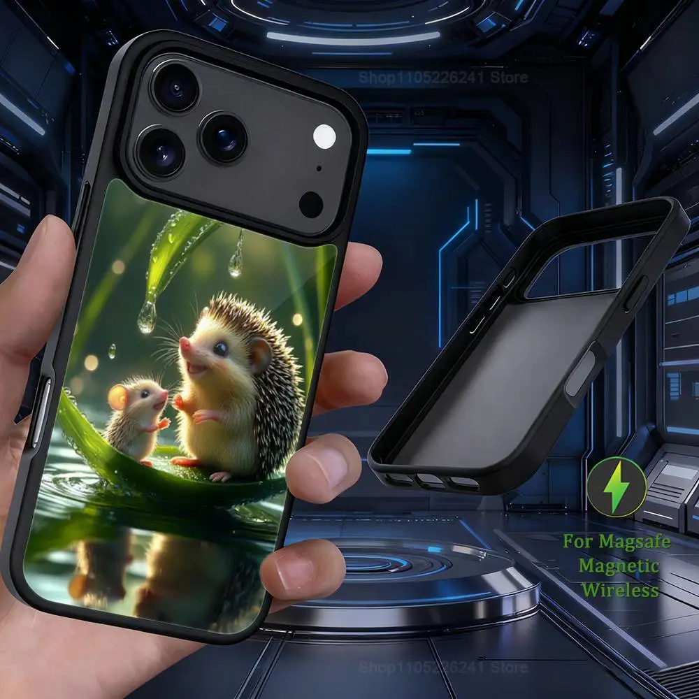 Cute Small Animals Hedgehog For iPhone 12,14,11,15,13,16,17,For Magsafe,Plus,Mini, Pro,Max,Magnetic Wireless Charging Case