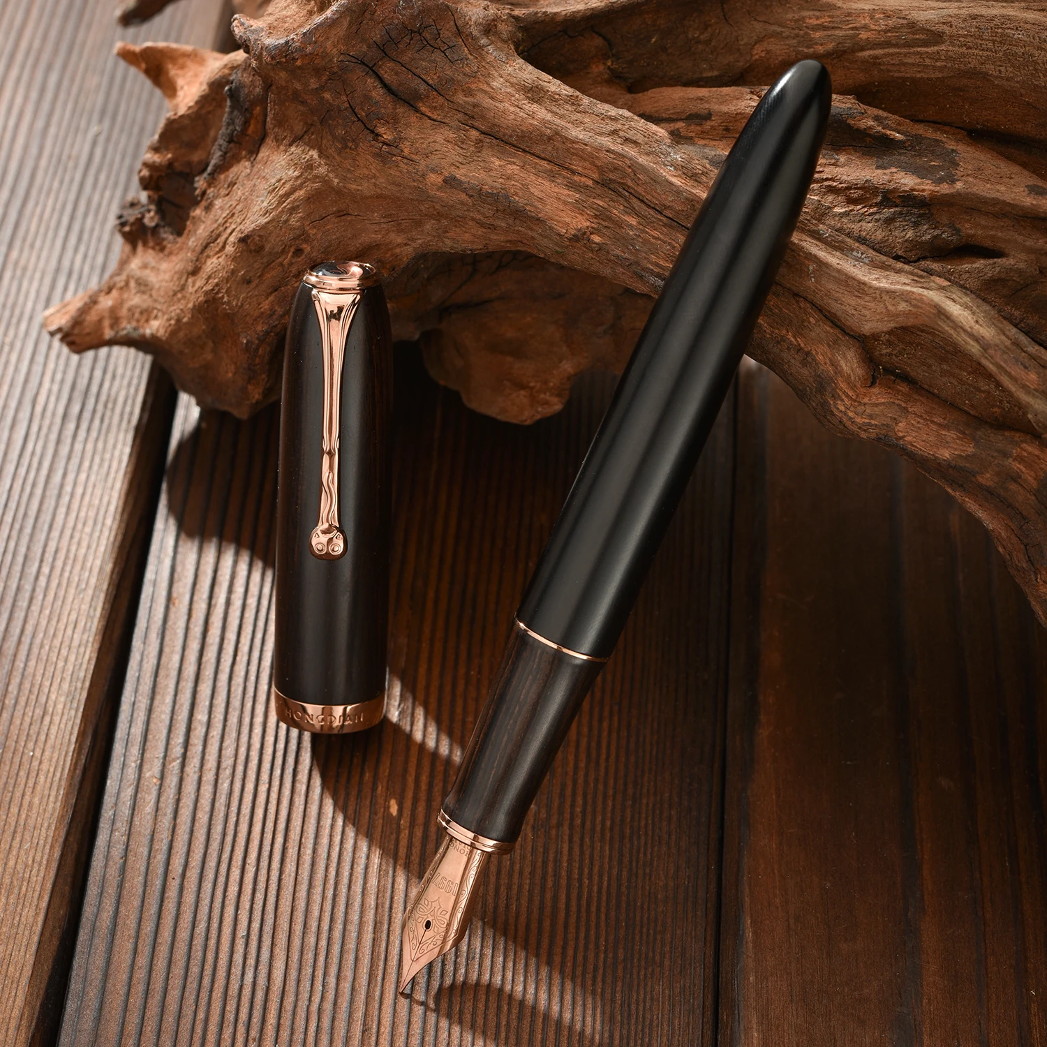 قلم حبر خشبي طبيعي من Hongdian A10 EF F Nib بني أسود مع قلم هدية للكتابة المكتبية #6