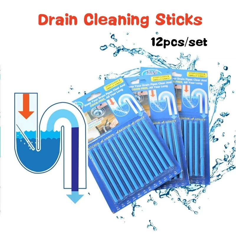 12PCS/ Set Drain Cleaning Sticks Clog Remover Pipe Dredging Rod Sewer Decontamination Cleaner Bathroom Bathtub Kitchen Sink Tool